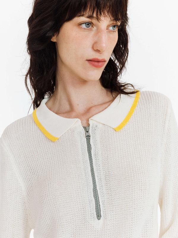 Cubic Hollow Three-quarter Sleeve Knit Top White