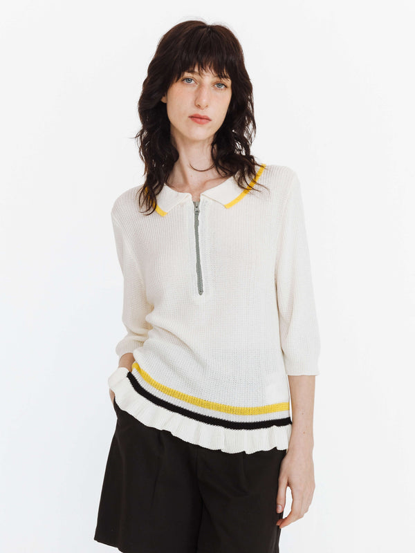 cubic Hollow Three-quarter Sleeve Knit Top White