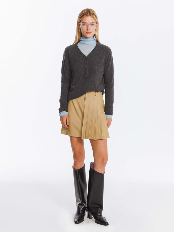 Cubic Irregular Pleated A-line Skirt BurlyWood