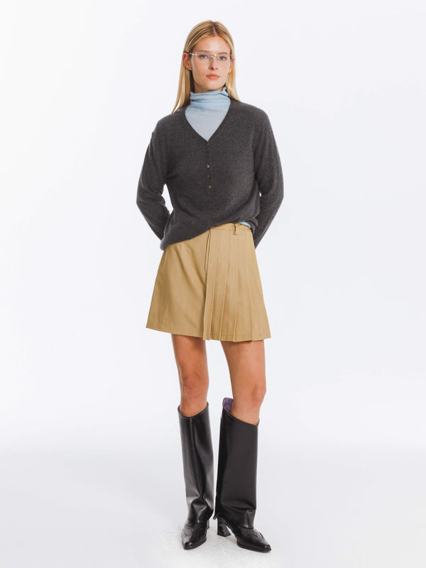 Cubic Irregular Pleated A-line Skirt BurlyWood