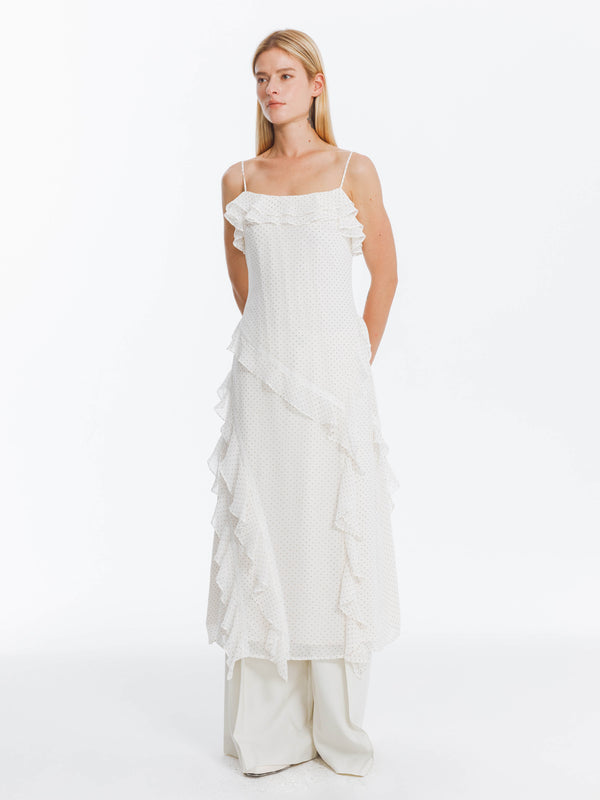 cubic Irregular Ruffled Polka Dot Sling Skirt Snow