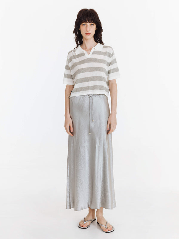 Cubic Knitted Wide Stripe Lapel T-shirt Gray