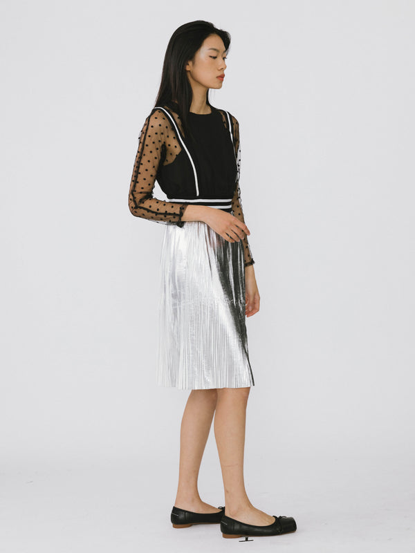 Cubic Lace And Metallic Dress Silver