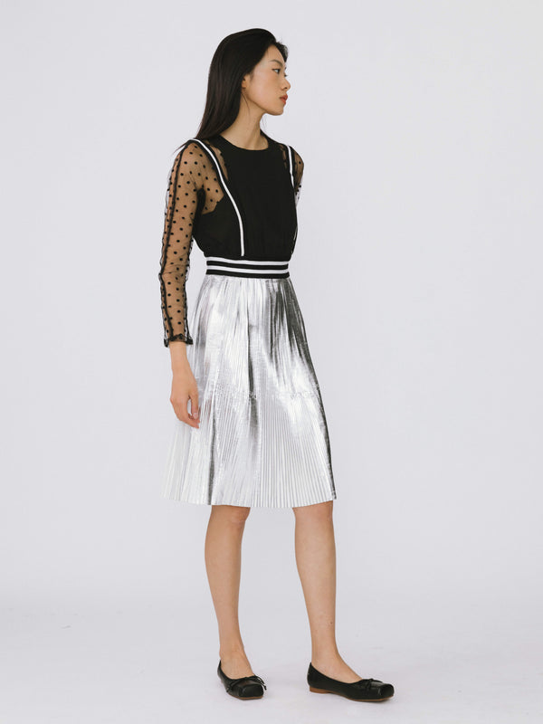 Cubic Lace And Metallic Dress Silver