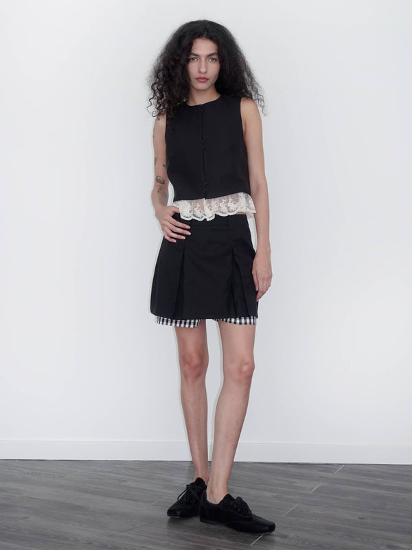 Cubic Lace Hem Patchwork Black Tank Top Black