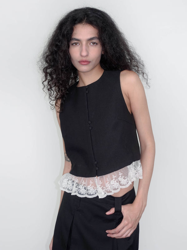 cubic Lace Hem Patchwork Black Tank Top Black