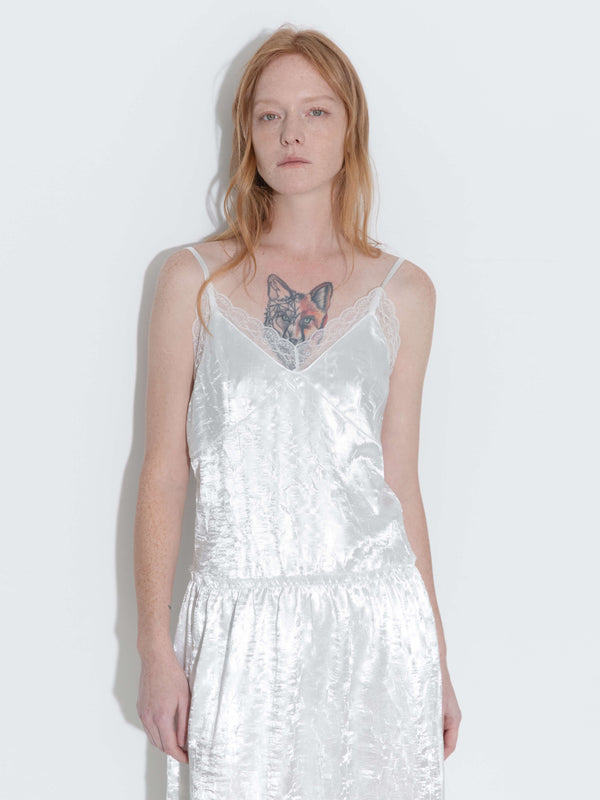 Cubic Lace Neck Sling Dress White