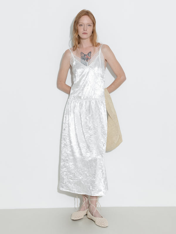 cubic Lace Neck Sling Dress White