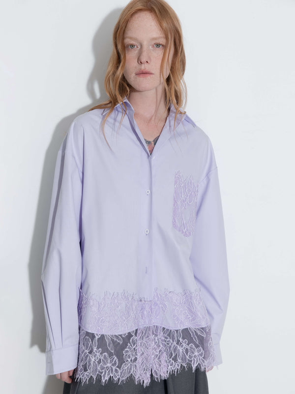 Cubic Lace Panel Shirt White