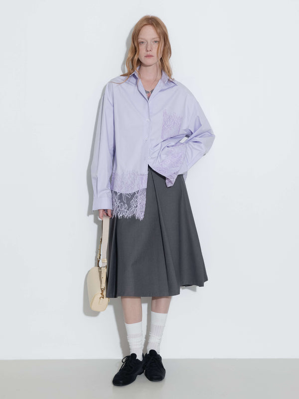 Cubic Lace Panel Shirt White