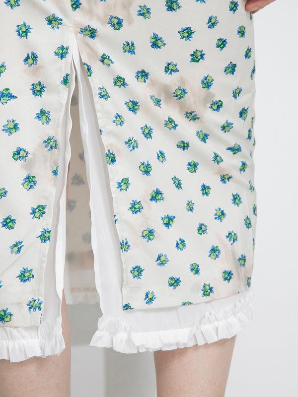 Cubic Lace Patchwork Floral Printed Skirt White