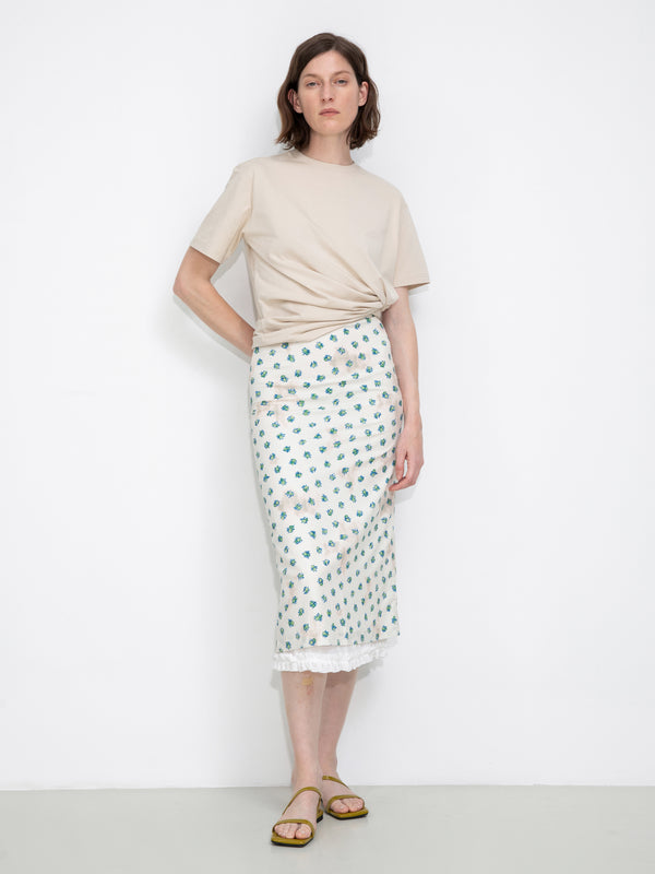 cubic Lace Patchwork Floral Printed Skirt White