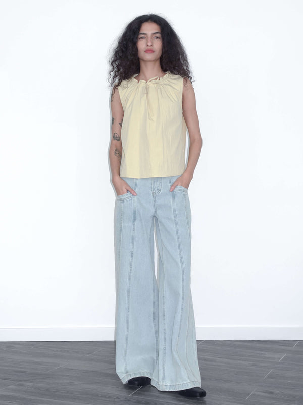 Cubic Lace-up Round Neck Sleeveless Tank Top Black