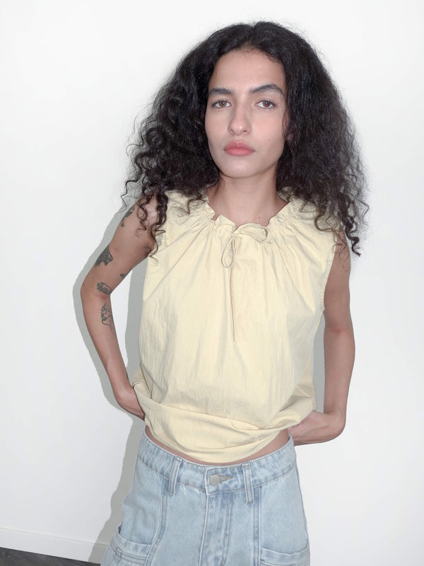 Cubic Lace-up Round Neck Sleeveless Tank Top Black