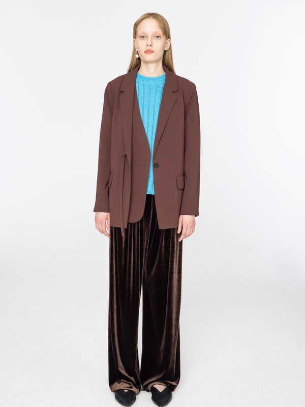 Cubic Lace-Up Side Waist Blazer Brown
