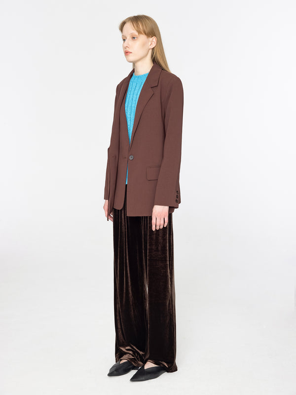 Cubic Lace-Up Side Waist Blazer Brown