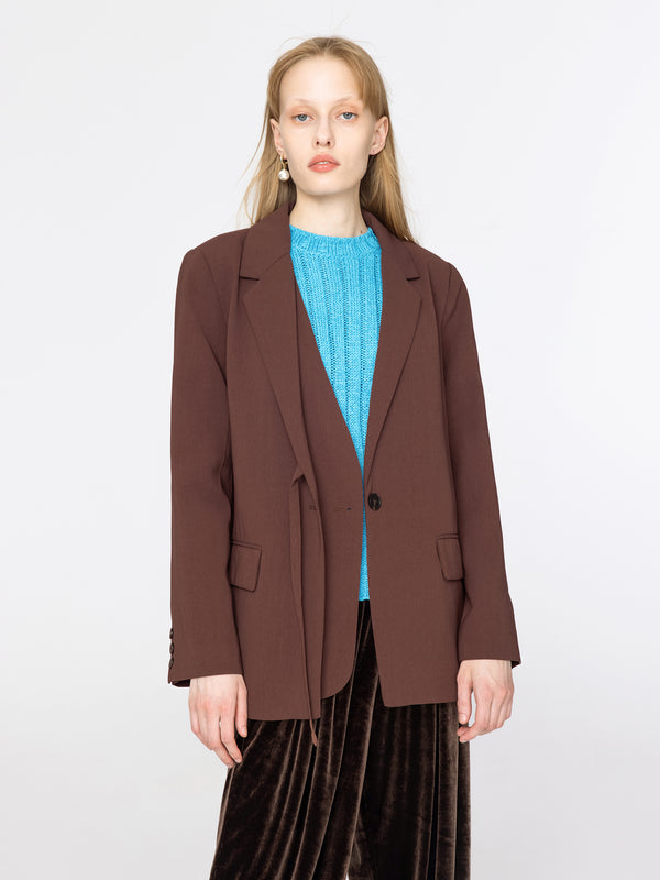 cubic Lace-Up Side Waist Blazer Brown