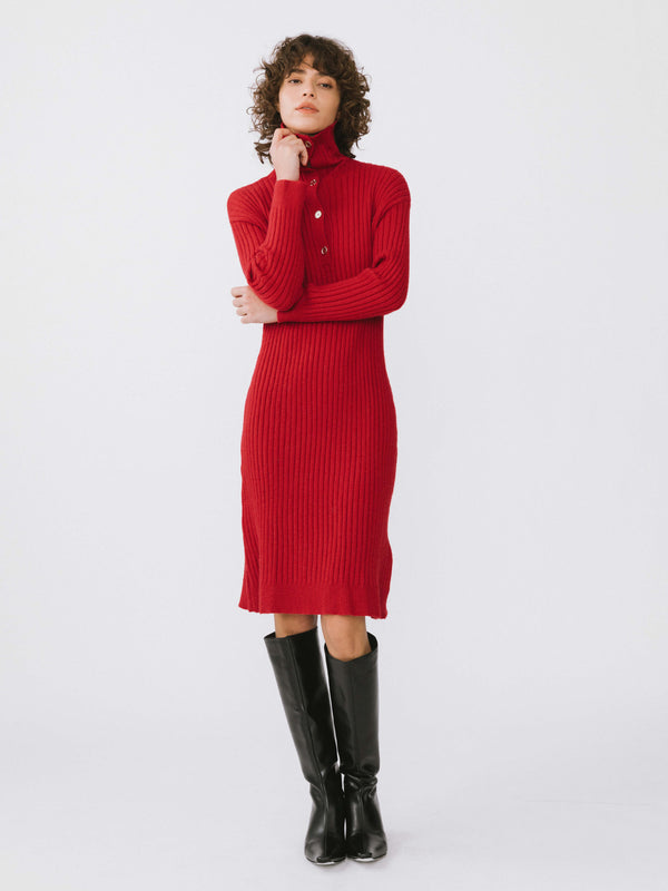 Cubic Large Lapel Red Knit Dress Red