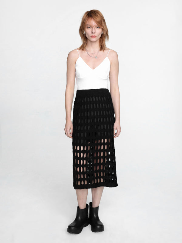 Cubic Large Mesh Midi Skirt White