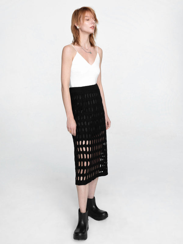 Cubic Large Mesh Midi Skirt White