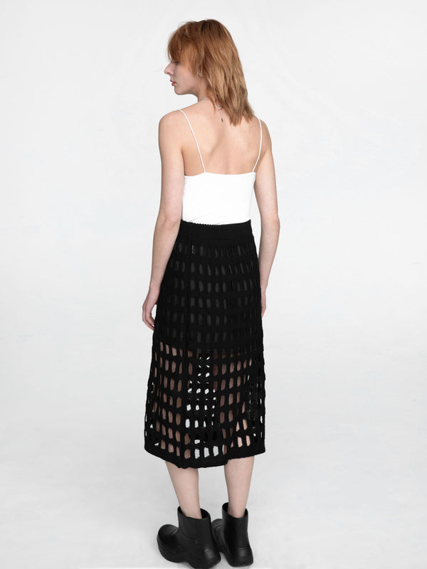 Cubic Large Mesh Midi Skirt White