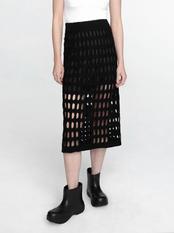 cubic Large Mesh Midi Skirt White