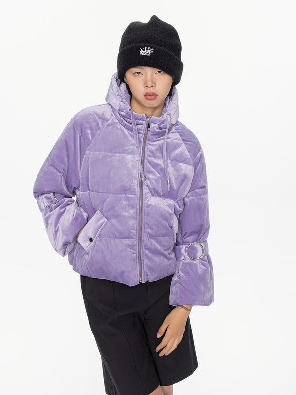 Cubic Lavender Velvet Short Down Coat Lavender