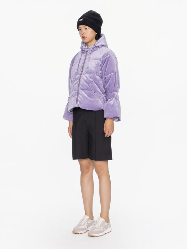 Cubic Lavender Velvet Short Down Coat Lavender
