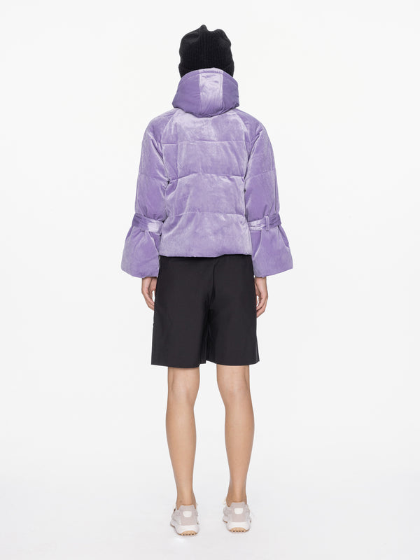 Cubic Lavender Velvet Short Down Coat Lavender