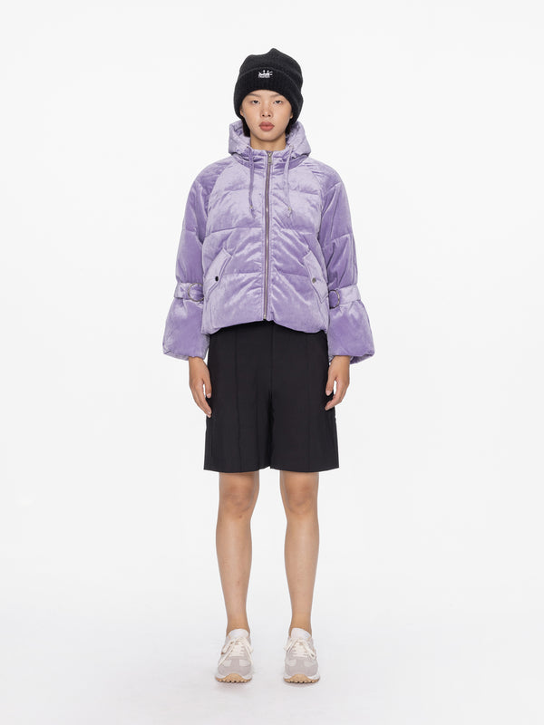 cubic Lavender Velvet Short Down Coat Lavender