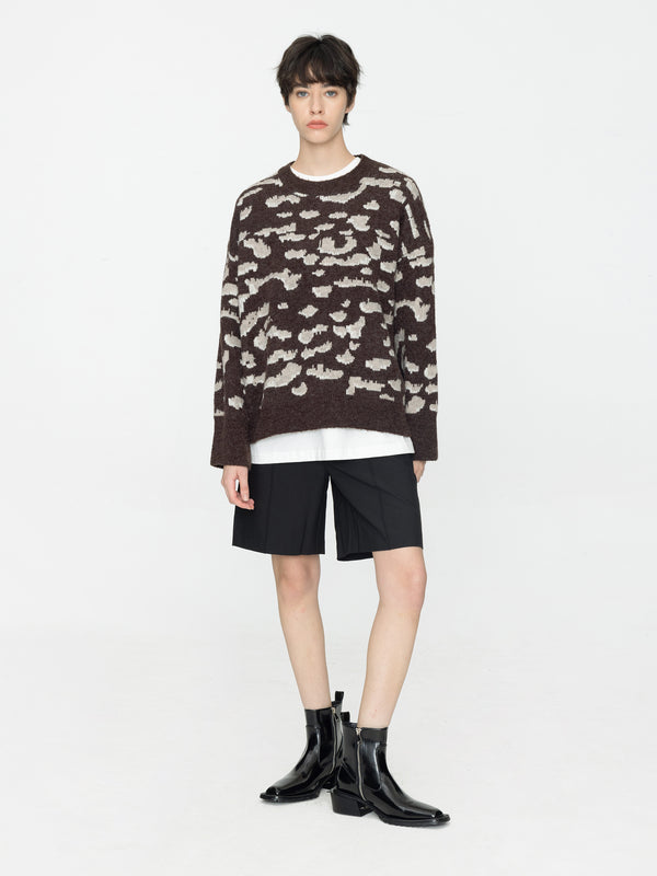 Cubic Leopard Jacquard Thick Knit Jumper Coffee