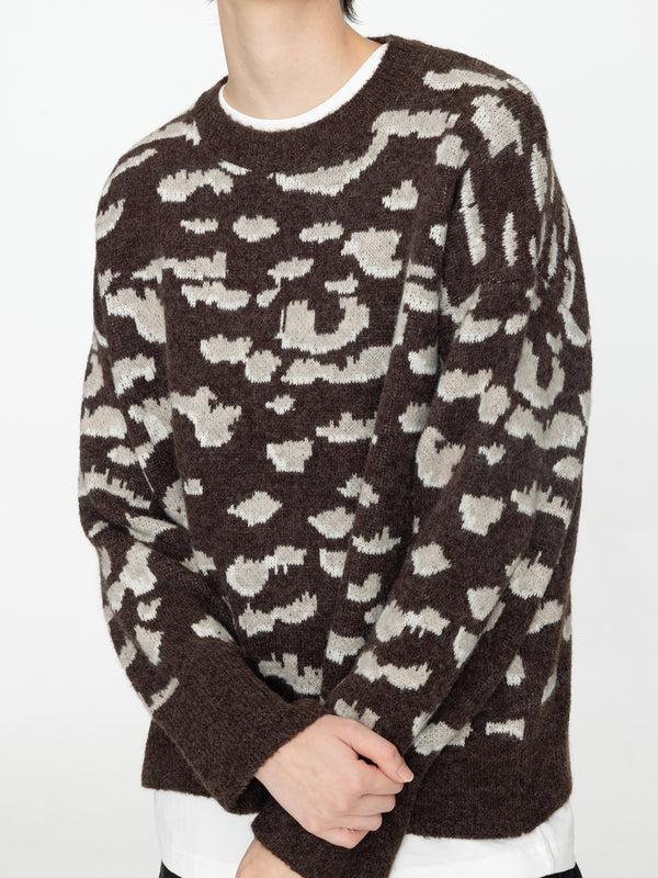 cubic Leopard Jacquard Thick Knit Jumper Coffee