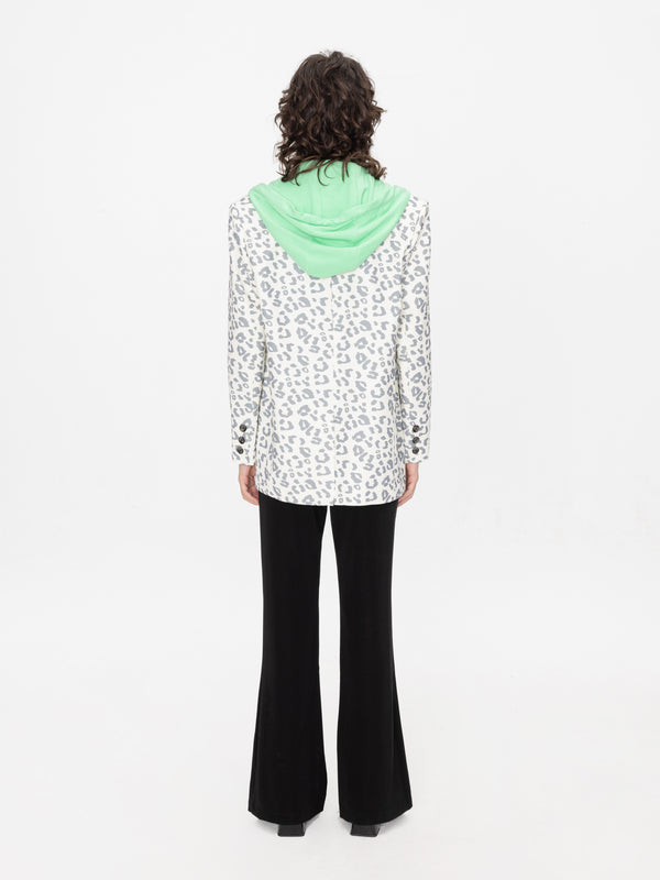 Cubic Leopard Print Blazer With Hood White