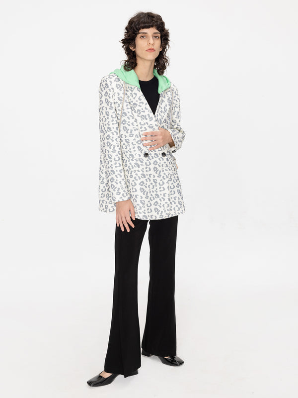 cubic Leopard Print Blazer with Hood White