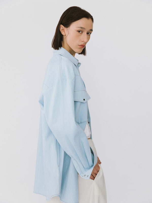 Cubic Light-colored Loose Denim Jacket Light Blue