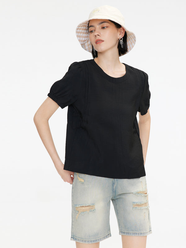 Cubic Light Puff Sleeve Shirt White