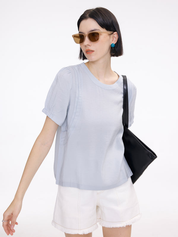 Cubic Light Puff Sleeve Shirt White