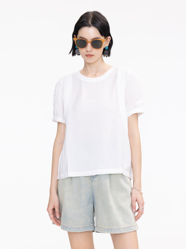 cubic Light Puff Sleeve Shirt White