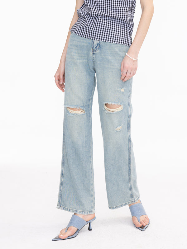 cubic Light Wash Distressed Jeans Light Blue
