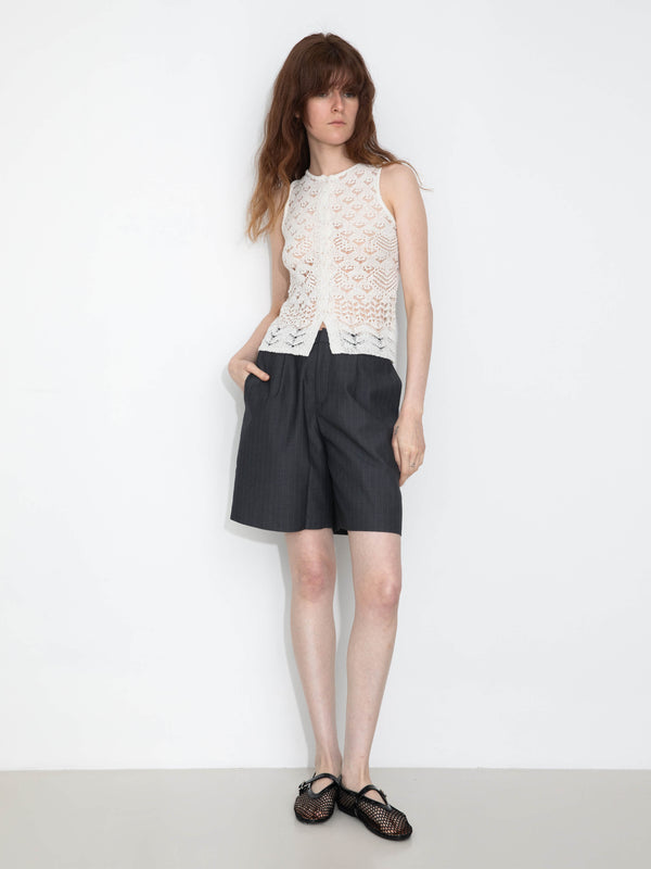 Cubic Linen Striped Summer Suit Shorts Gray