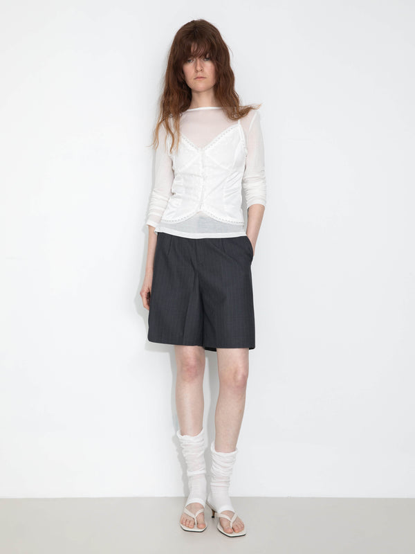 Cubic Linen Striped Summer Suit Shorts Gray