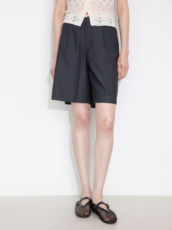 cubic Linen Striped Summer Suit Shorts Gray