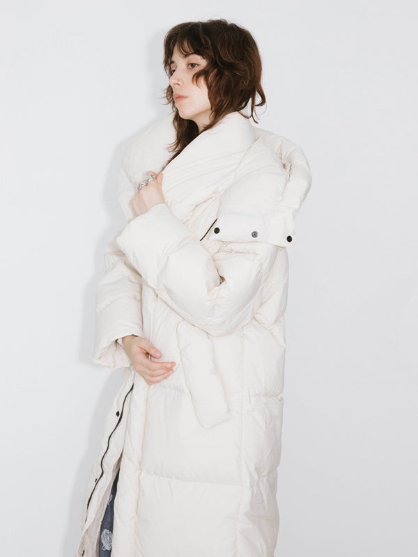 Cubic Long A-line Down Coat White