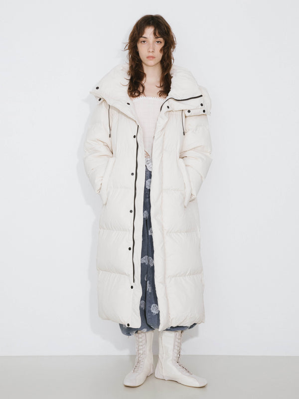 Cubic Long A-line Down Coat White
