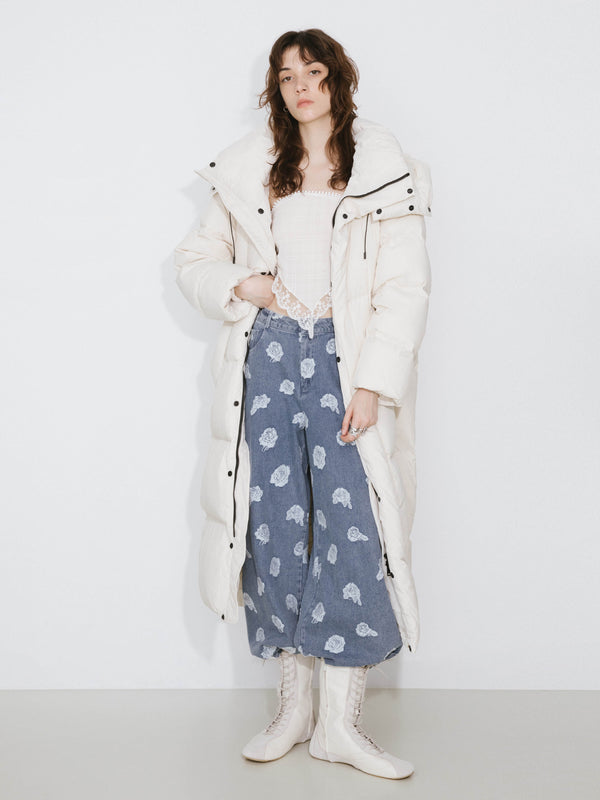 Cubic Long A-line Down Coat White