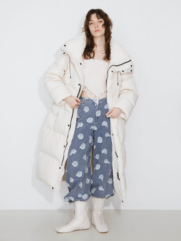 cubic Long A-line Down Coat White