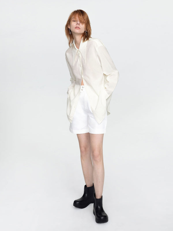 Cubic Long Collar Loose Fit Draped Shirt Black