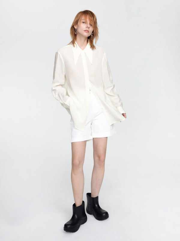 Cubic Long Collar Loose Fit Draped Shirt Black