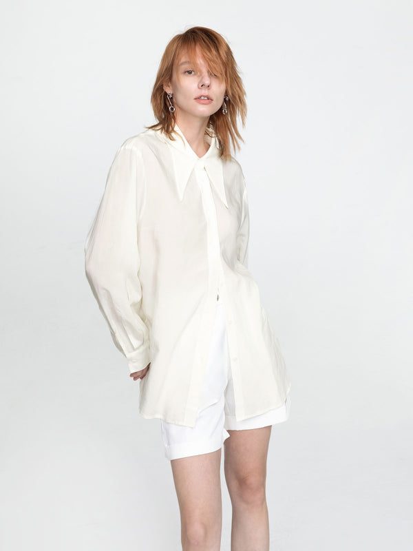 cubic Long Collar Loose Fit Draped Shirt Black