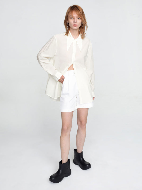 Cubic Long Collar Loose Fit Draped Shirt Black
